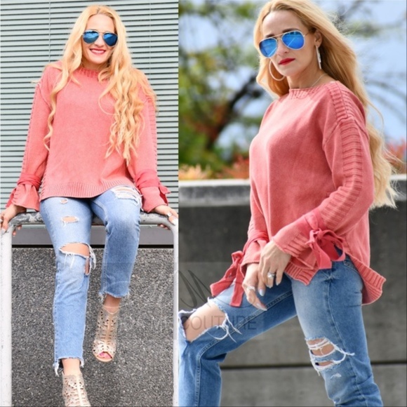 MODA ME COUTURE Sweaters - Living Coral Knit Sweater